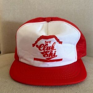 Banff Club Ski Vintage Mesh Baseball Cap Hat SnapBack Red White One Size